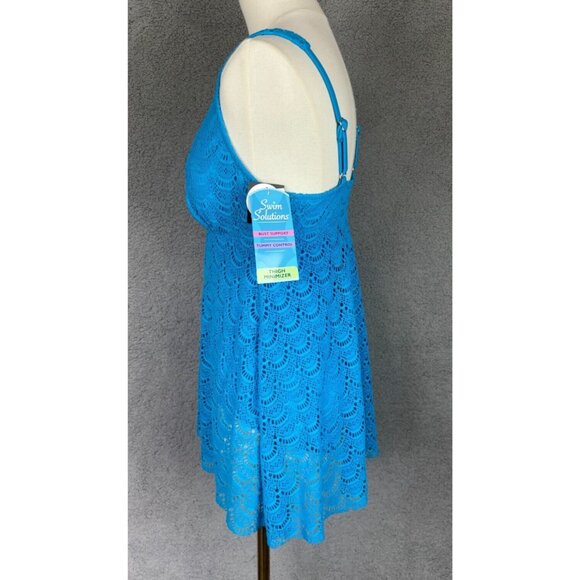 Swim Solutions Women's Tummy-Control Flyaway Swimdress Crochet 8 Blue NWT's. - Picture 3 of 8
